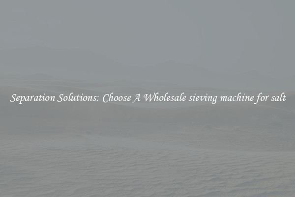 Separation Solutions: Choose A Wholesale sieving machine for salt